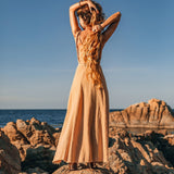 Boho Dress for Woman • Long Maxi Bohemian Dress • Beige Sandal Organic Dress - AYA Sacred Wear