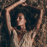 Boho Dress for Woman • Long Maxi Bohemian Dress • Beige Sandal Organic Dress - AYA Sacred Wear