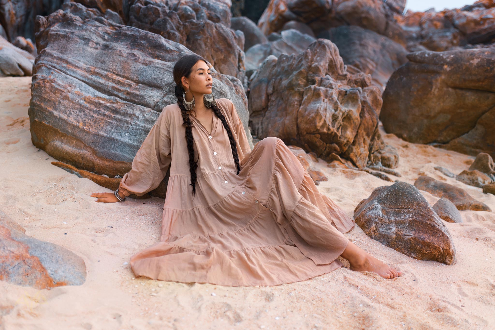 Boho Dress for Women • Dusty Pink Bohemian Prom Dress • Light Summer Dress - AYA Sacred Wear