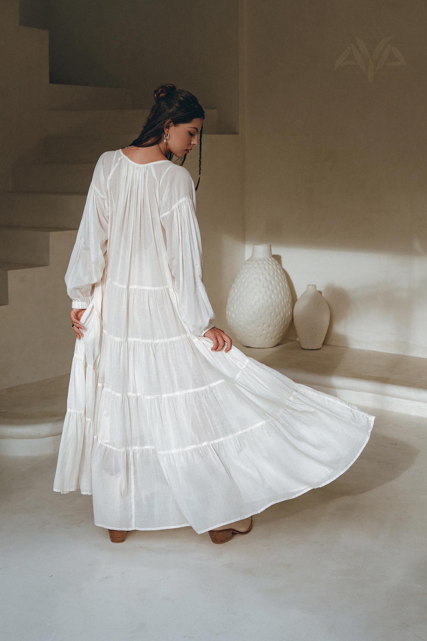 Boho Dress for Women • Off White Bohemian Prom Dress • Light Summer Dress - AYA Sacred Wear