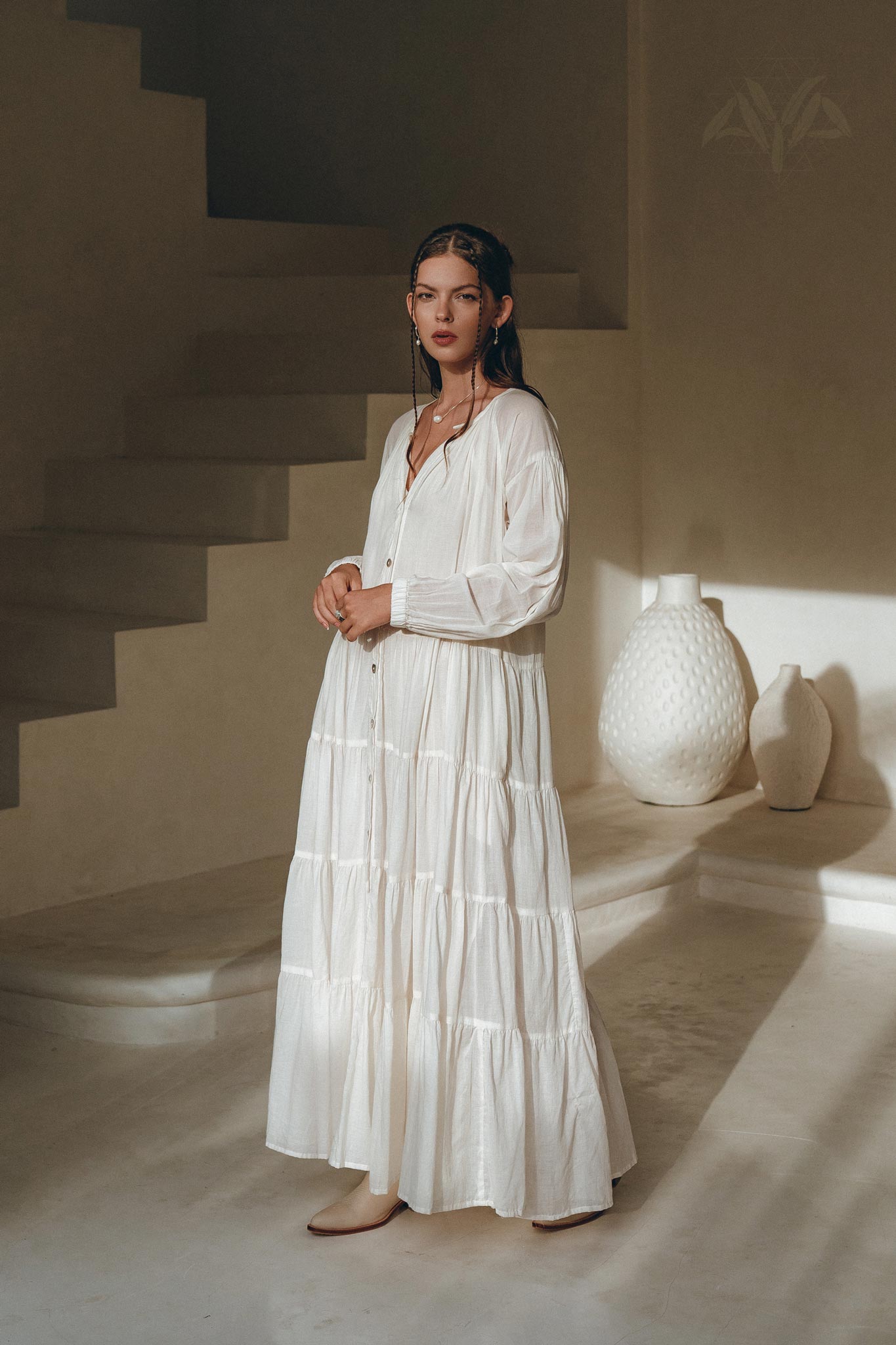 Boho Dress for Women • Off White Bohemian Prom Dress • Light Summer Dress - AYA Sacred Wear