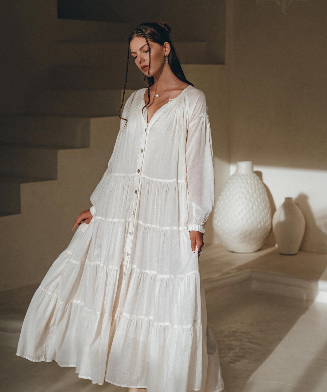 Boho Dress for Women • Off White Bohemian Prom Dress • Light Summer Dress - AYA Sacred Wear