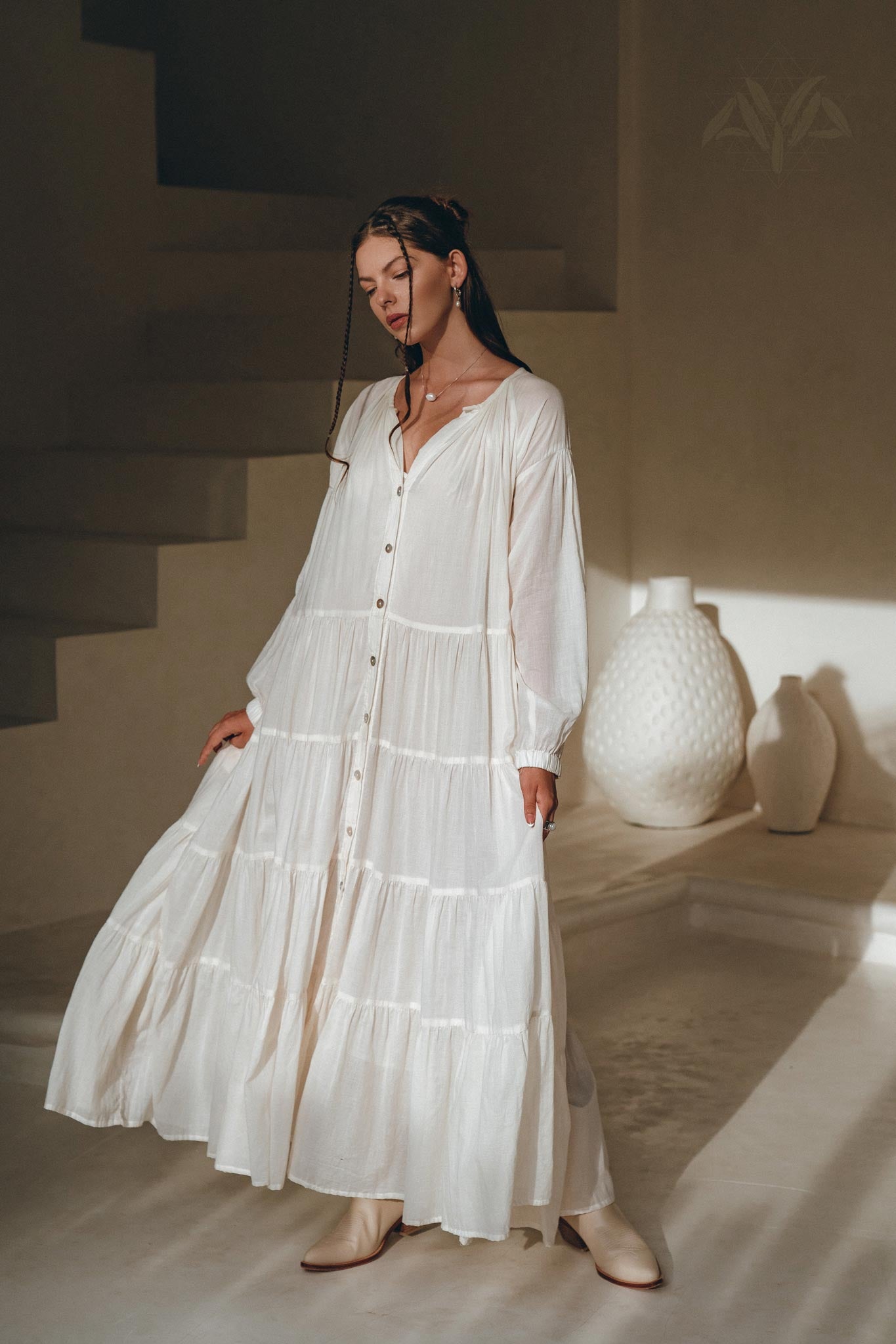 Boho Dress for Women • Off White Bohemian Prom Dress • Light Summer Dress - AYA Sacred Wear