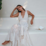 Boho Dress for Women • Off - White Maxi Adjustable Dress • Bohemian Dress - AYA Sacred Wear