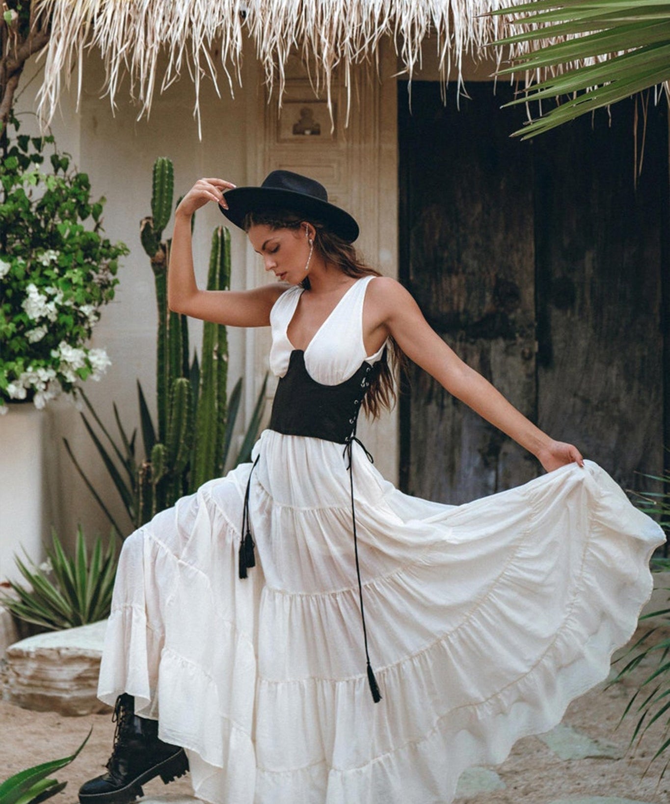 Boho Dress for Women • Off - White Maxi Adjustable Dress • Bohemian Dress - AYA Sacred Wear