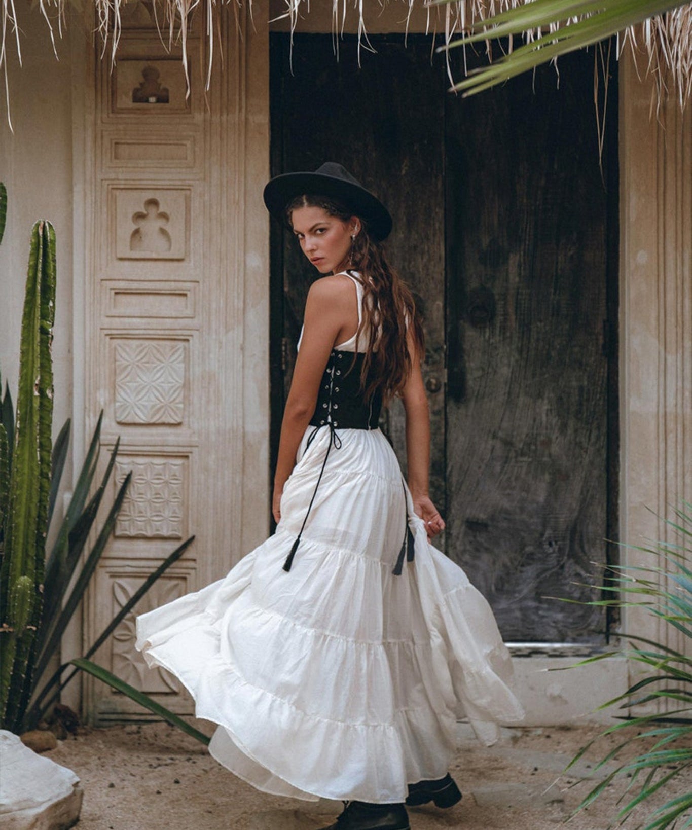 Boho Dress for Women • Off - White Maxi Adjustable Dress • Bohemian Dress - AYA Sacred Wear