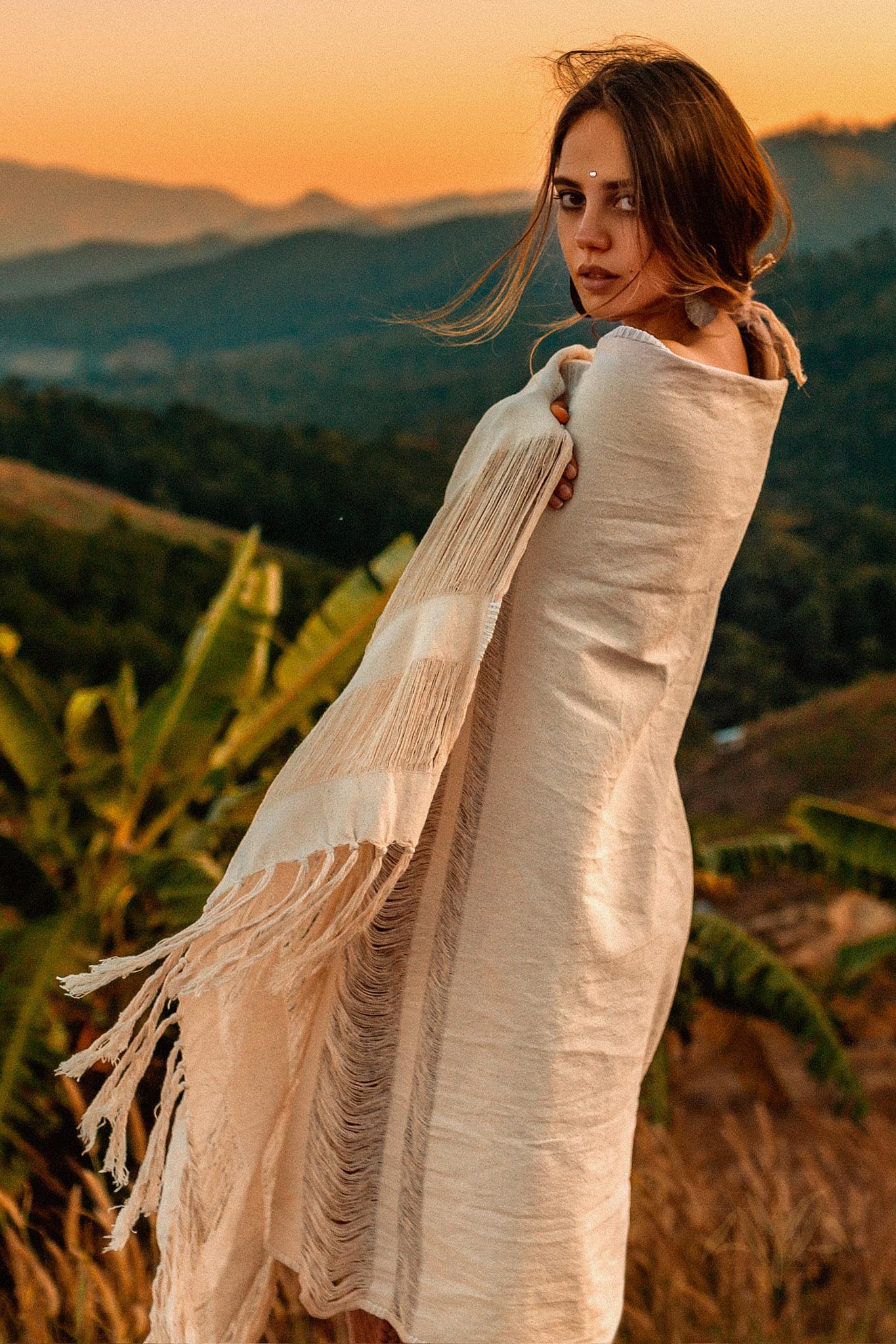 Boho Fringe Shawl • Cotton Scarf • Organic Wedding Shawl - AYA Sacred Wear