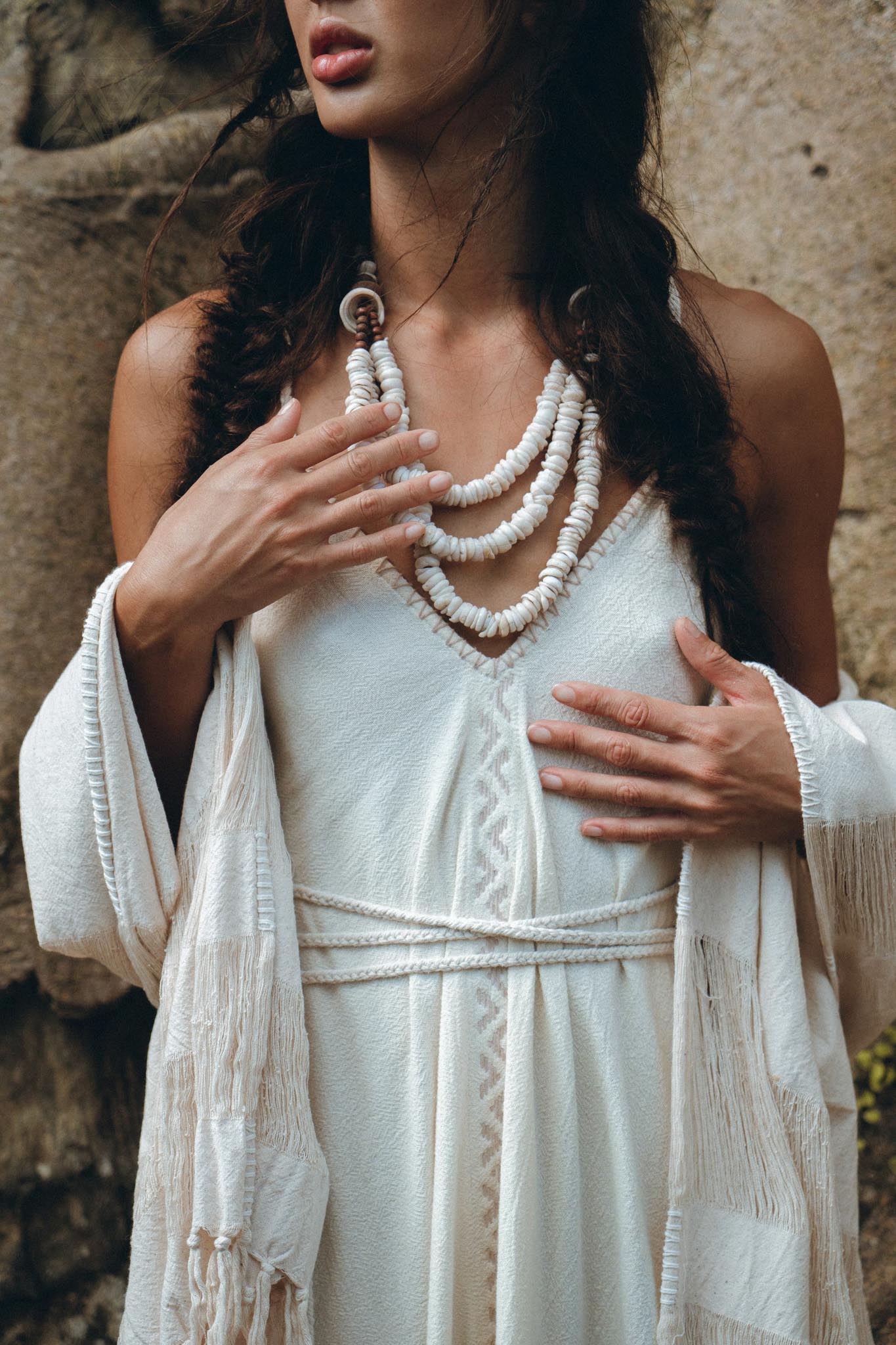 Boho Fringe Shawl • Cotton Scarf • Organic Wedding Shawl - AYA Sacred Wear