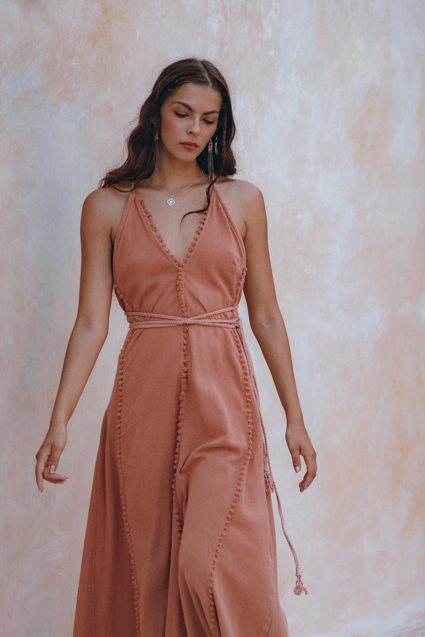 Boho Goddess Dress • Bohemian Dress • Dusty Pink Open Back Dress - AYA Sacred Wear