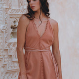 Boho Goddess Dress • Bohemian Dress • Dusty Pink Open Back Dress - AYA Sacred Wear