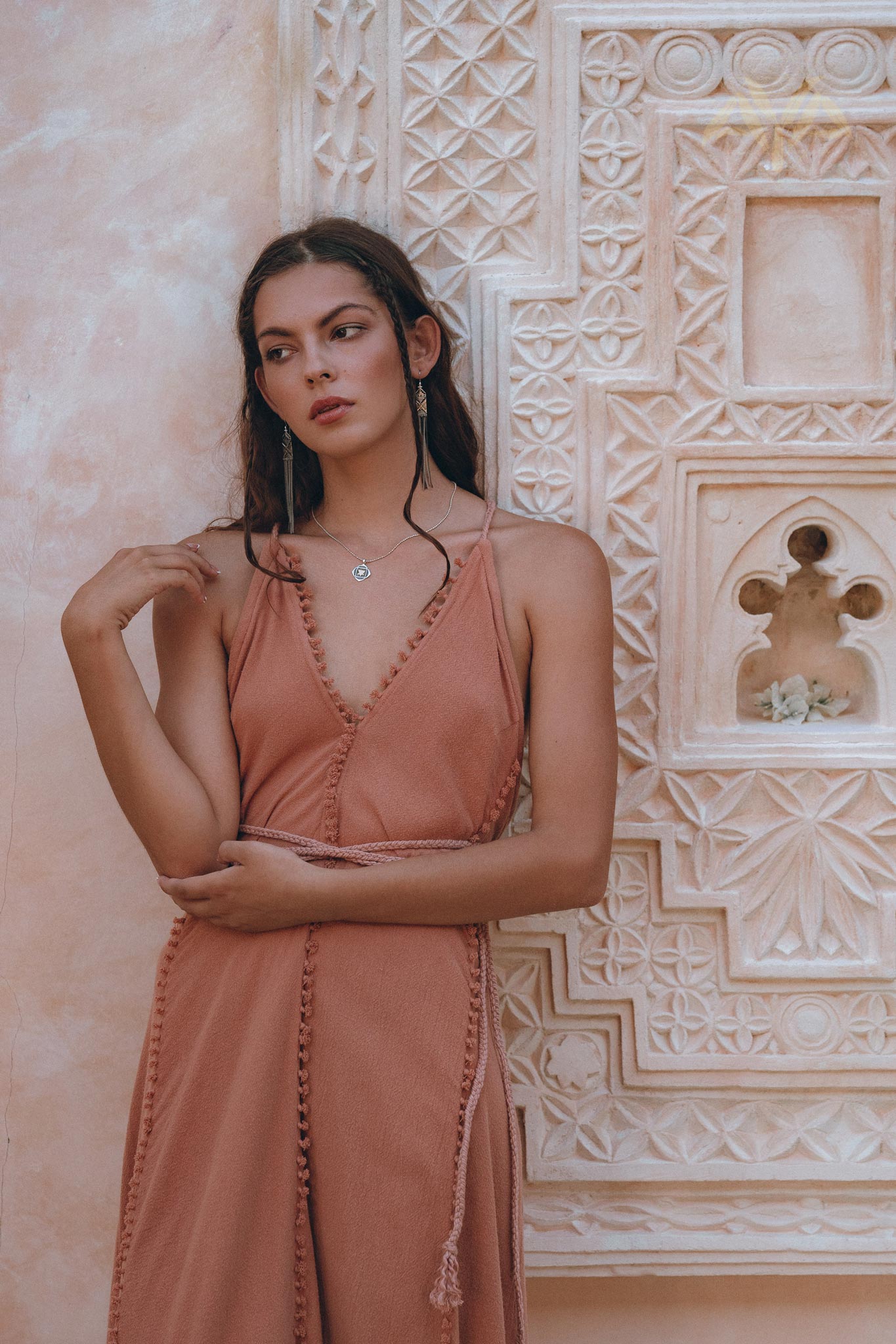 Boho Goddess Dress • Bohemian Dress • Dusty Pink Open Back Dress - AYA Sacred Wear