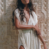 Boho Goddess Dress • Off - White Macrame Dress • Organic Wedding Dress - AYA Sacred Wear