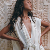 Boho Goddess Dress • Off - White Macrame Dress • Organic Wedding Dress - AYA Sacred Wear