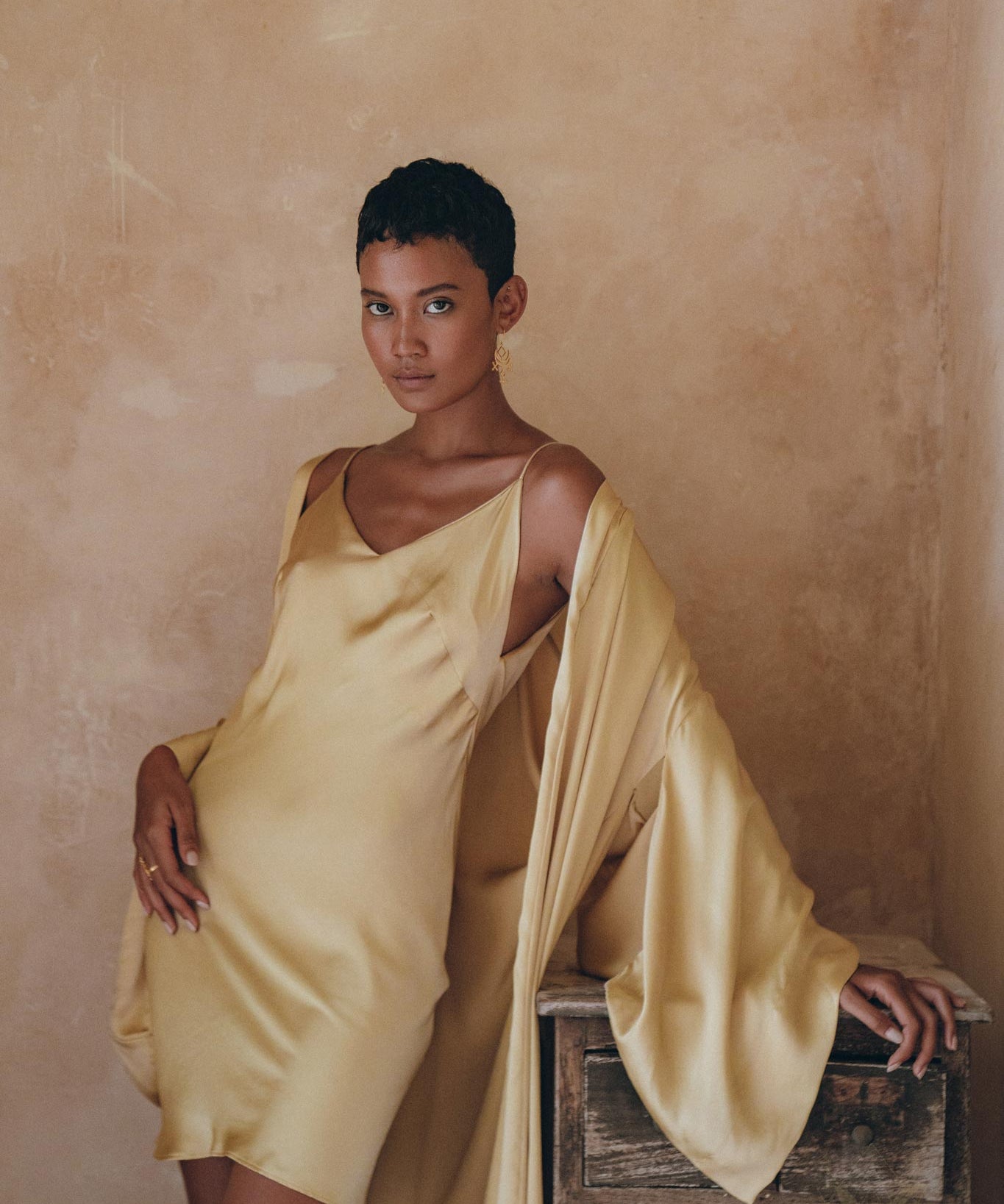 Boho Golden Silk Kimono Cover Up • Wide Sleeve Bohemian Cardigan - AYA Sacred Wear
