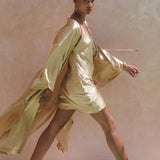 Boho Golden Silk Kimono Cover Up • Wide Sleeve Bohemian Cardigan - AYA Sacred Wear