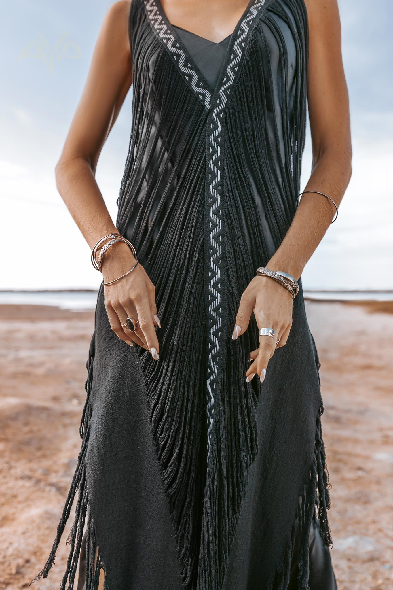 Boho Handwoven and Hand - Loomed Dress • Tribal Raw Cotton Cover - up - AYA Sacred Wear
