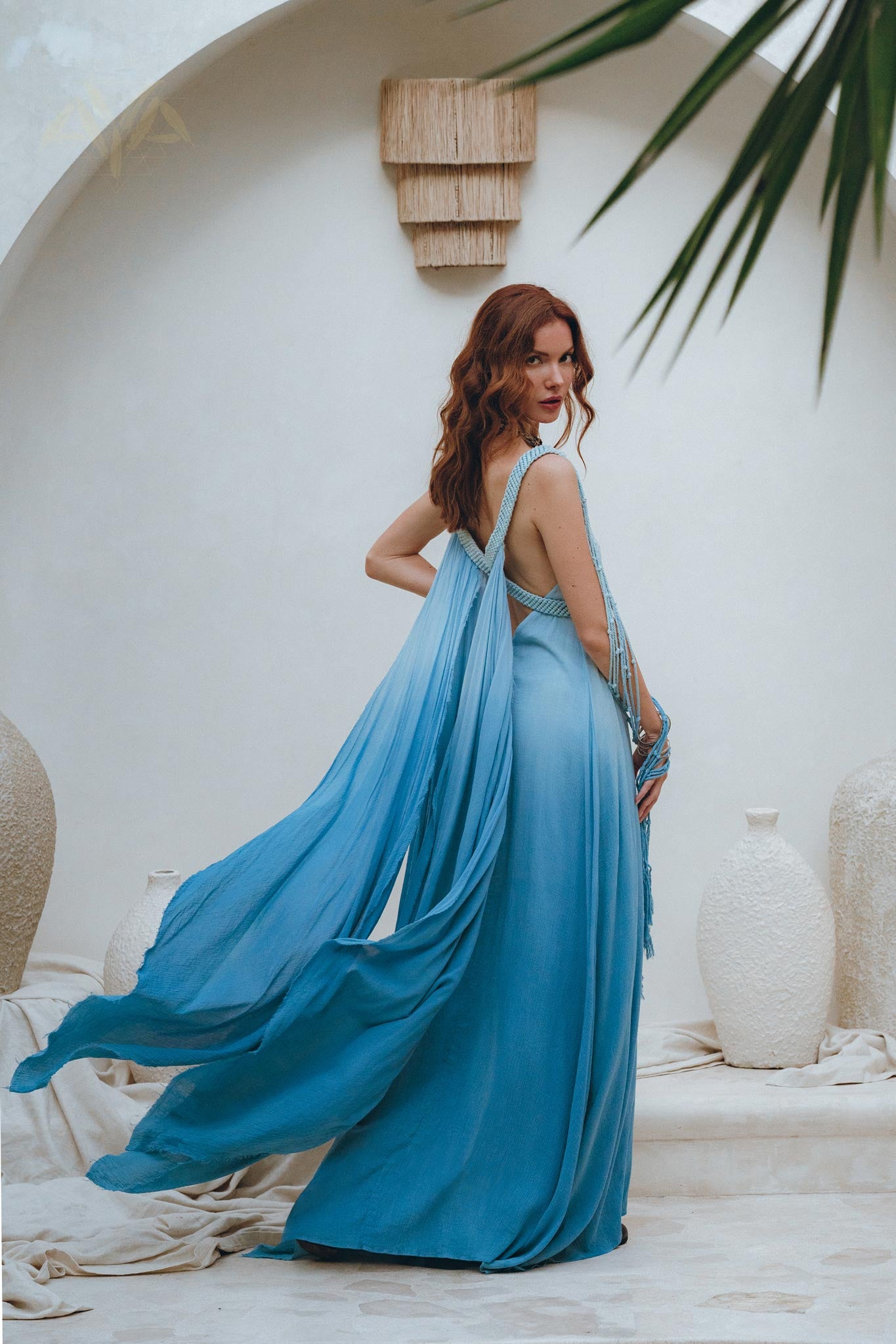 Boho Macrame Bridesmaid Dress • Ombre Sky Blue Dress - AYA Sacred Wear