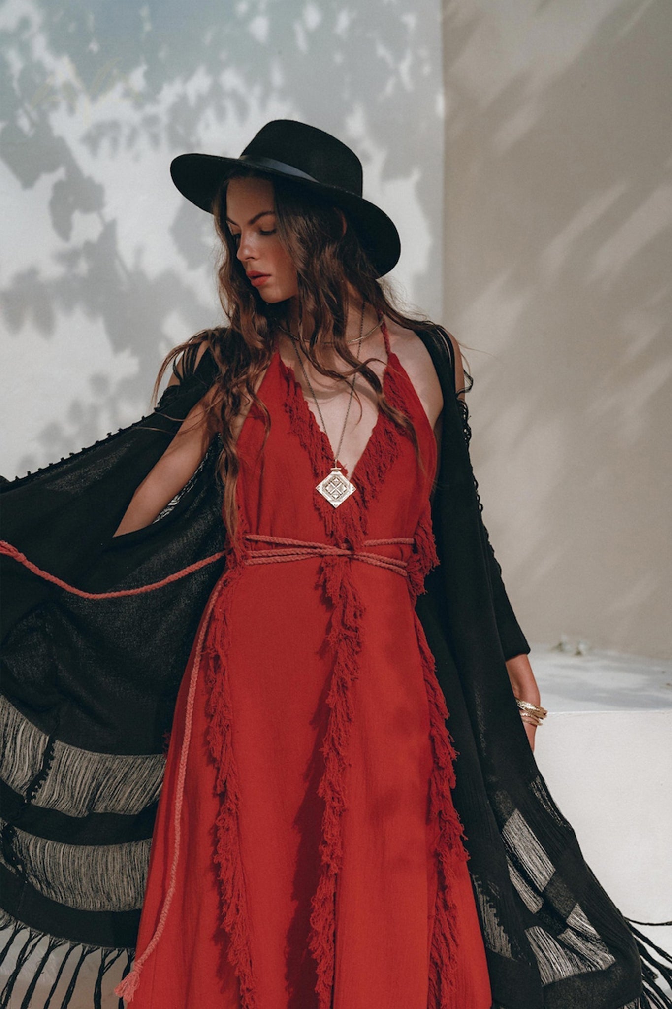 Boho Maxi Dress • Cotton Bridesmaid Dress • Red Organic Goddess Dress - AYA Sacred Wear