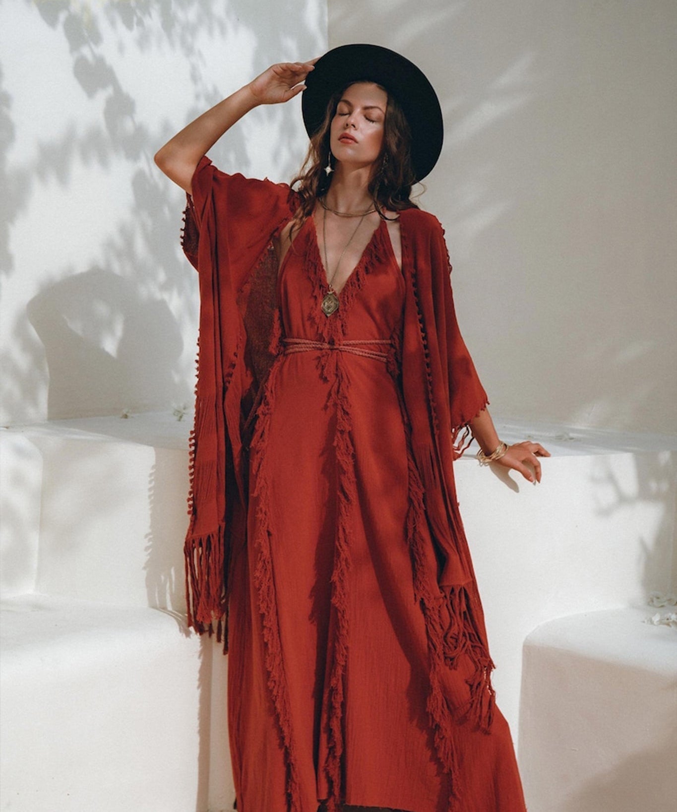 Boho Maxi Dress • Cotton Bridesmaid Dress • Red Organic Goddess Dress - AYA Sacred Wear