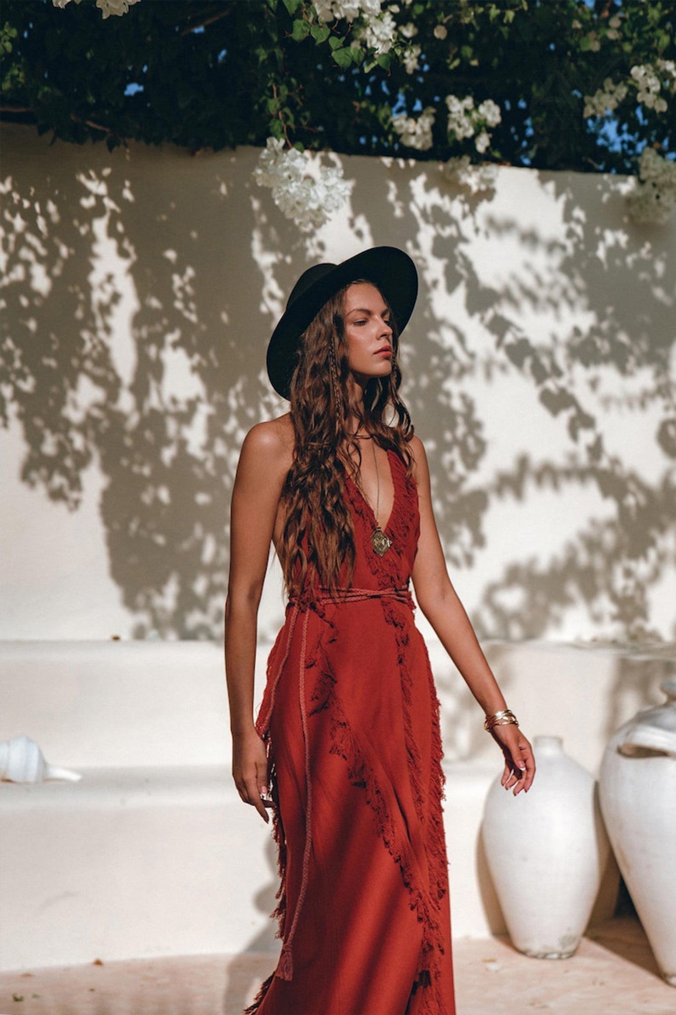 Boho Maxi Dress • Cotton Bridesmaid Dress • Red Organic Goddess Dress - AYA Sacred Wear