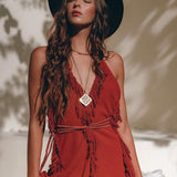 Boho Maxi Dress • Cotton Bridesmaid Dress • Red Organic Goddess Dress - AYA Sacred Wear