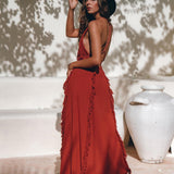 Boho Maxi Dress • Cotton Bridesmaid Dress • Red Organic Goddess Dress - AYA Sacred Wear