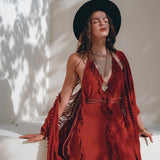 Boho Maxi Dress • Cotton Bridesmaid Dress • Red Organic Goddess Dress - AYA Sacred Wear
