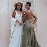 Boho Maxi Dress for Women • Organic Cotton Sage Colour Goddess Dress - AYA Sacred Wear