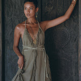 Boho Maxi Dress for Women • Organic Cotton Sage Colour Goddess Dress - AYA Sacred Wear