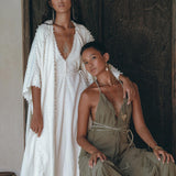 Boho Maxi Dress for Women • Organic Cotton Sage Colour Goddess Dress - AYA Sacred Wear