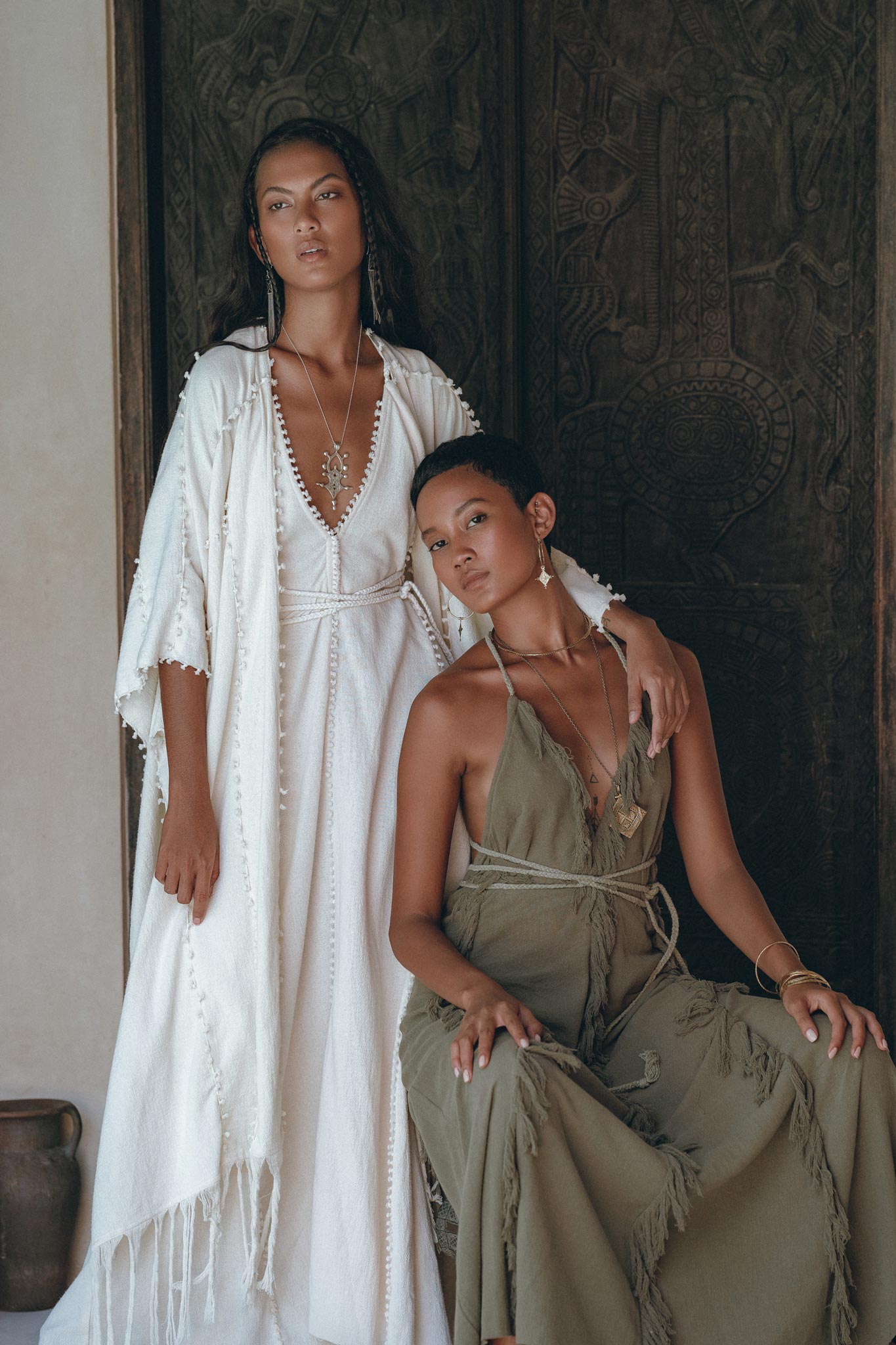 Boho Maxi Dress for Women • Organic Cotton Sage Colour Goddess Dress - AYA Sacred Wear