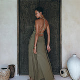 Boho Maxi Dress for Women • Organic Cotton Sage Colour Goddess Dress - AYA Sacred Wear