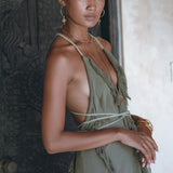 Boho Maxi Dress for Women • Organic Cotton Sage Colour Goddess Dress - AYA Sacred Wear