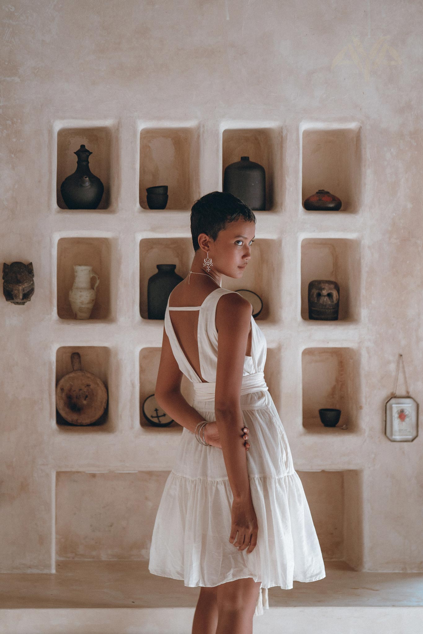 Boho Mini Bridesmaid Dress • A Line Dress • White Mini Adjustable Dress - AYA Sacred Wear