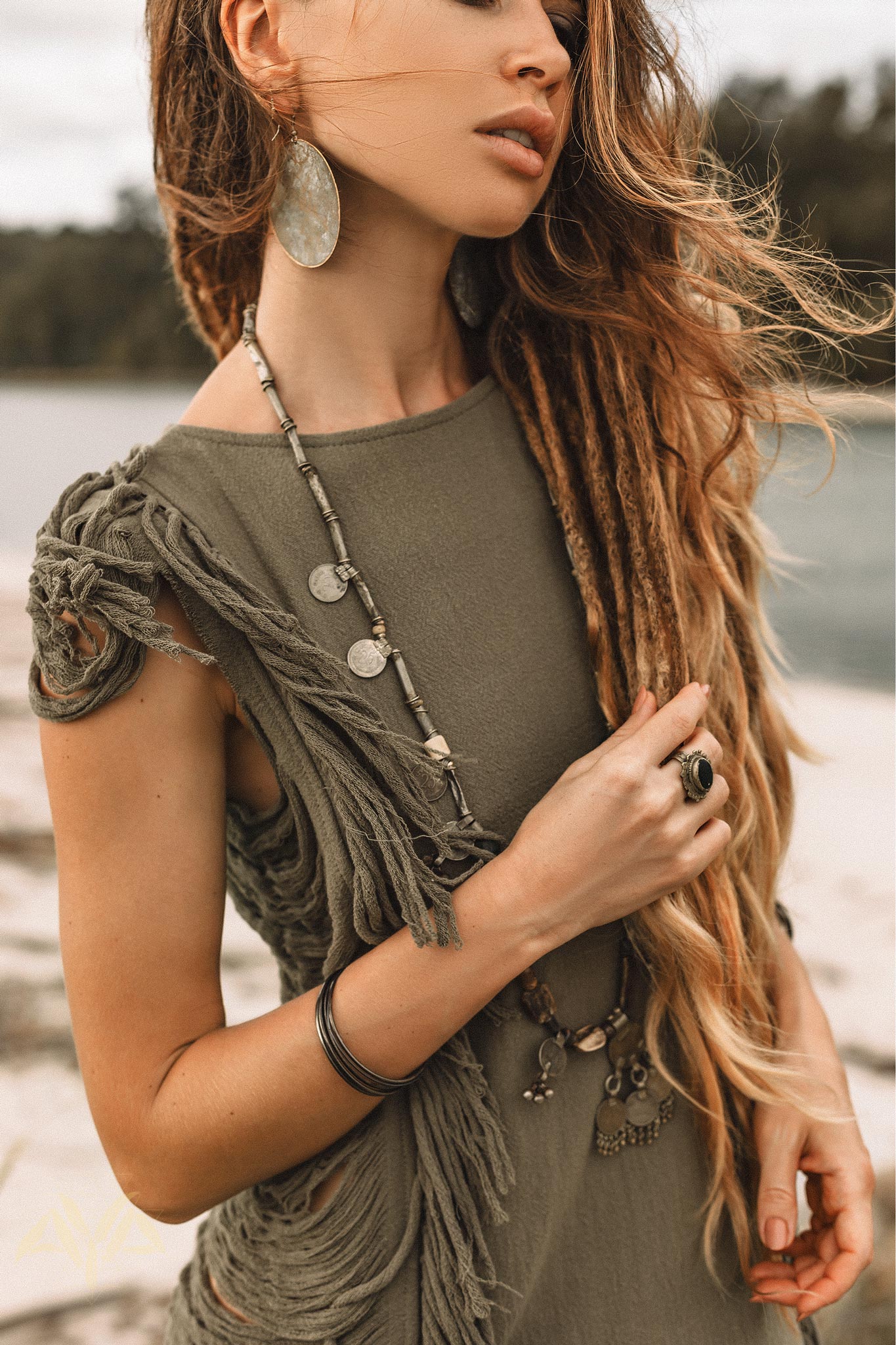 Boho Open Sides Dress • Dark Green Dress • Ladders Sides Mini Dress - AYA Sacred Wear