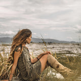 Boho Open Sides Dress • Dark Green Dress • Ladders Sides Mini Dress - AYA Sacred Wear