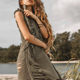 Boho Open Sides Dress • Dark Green Dress • Ladders Sides Mini Dress - AYA Sacred Wear