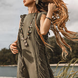 Boho Open Sides Dress • Dark Green Dress • Ladders Sides Mini Dress - AYA Sacred Wear