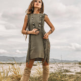 Boho Open Sides Dress • Dark Green Dress • Ladders Sides Mini Dress - AYA Sacred Wear