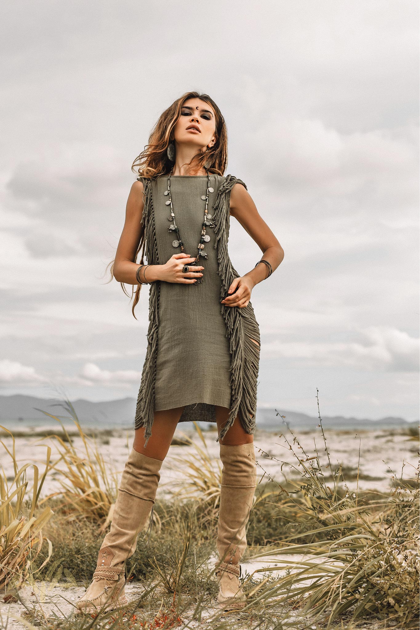 Boho Open Sides Dress • Dark Green Dress • Ladders Sides Mini Dress - AYA Sacred Wear
