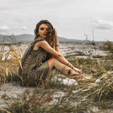 Boho Open Sides Dress • Dark Green Dress • Ladders Sides Mini Dress - AYA Sacred Wear