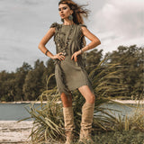 Boho Open Sides Dress • Dark Green Dress • Ladders Sides Mini Dress - AYA Sacred Wear