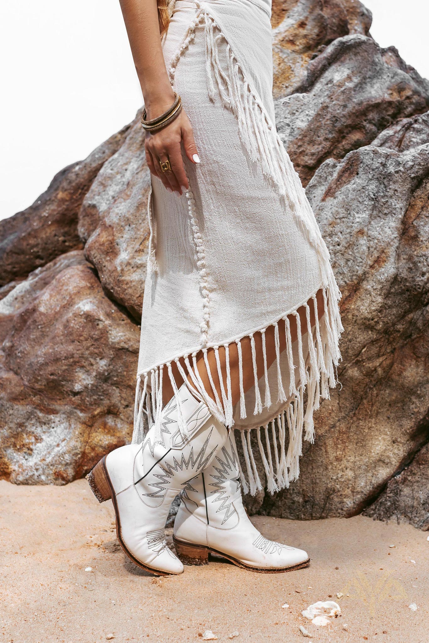 Off-White Wrap Maxi Skirt • Hand Knit High Low Cotton Skirt by AYA Sacred Wear