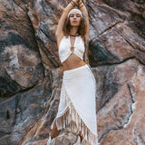 Off-White Wrap Maxi Skirt • Hand Knit High Low Cotton Skirt by AYA Sacred Wear