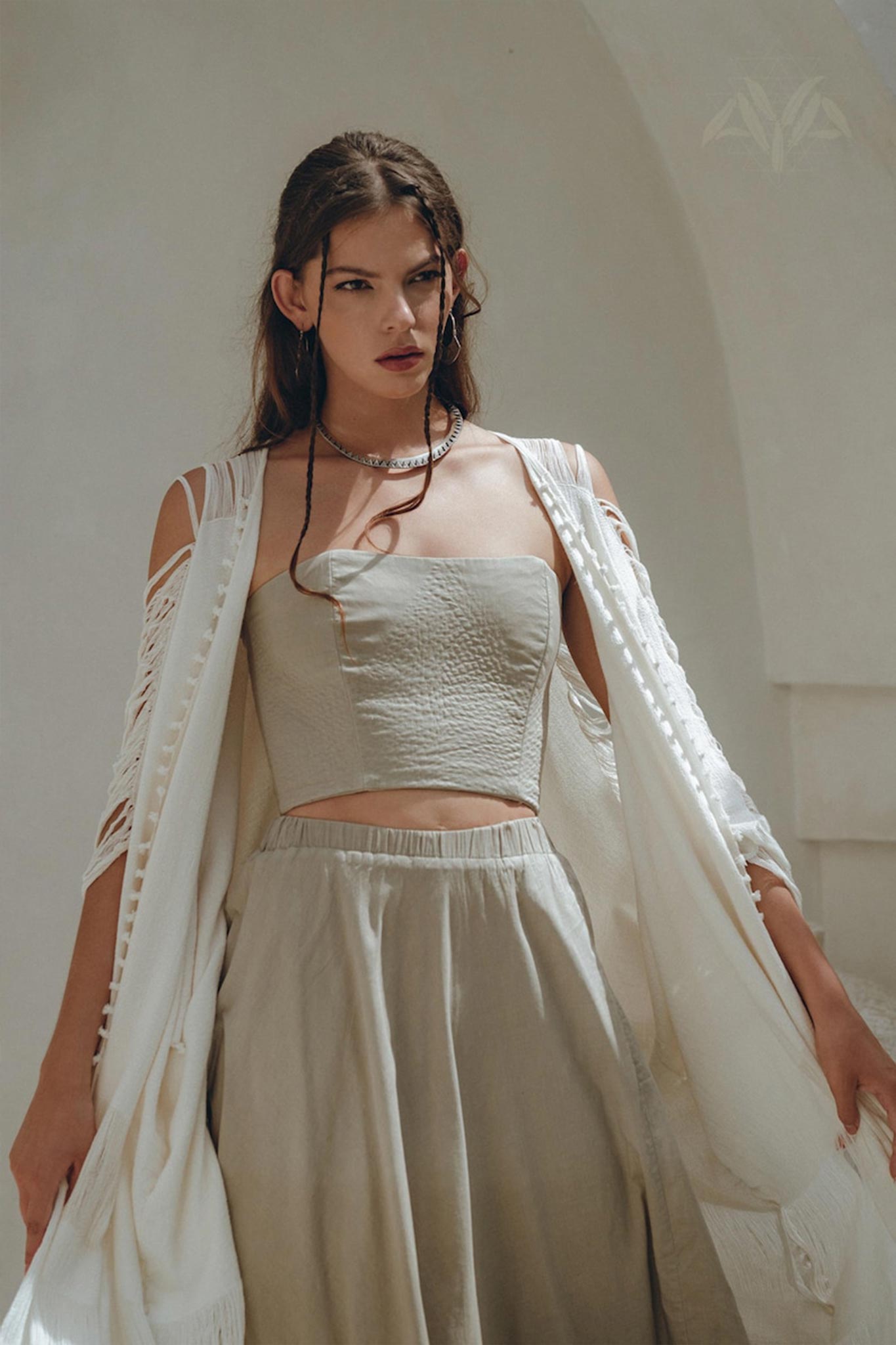 Boho Top Corset and Skirt Women • Sage Green Summer Crop Top Skirt - AYA Sacred Wear