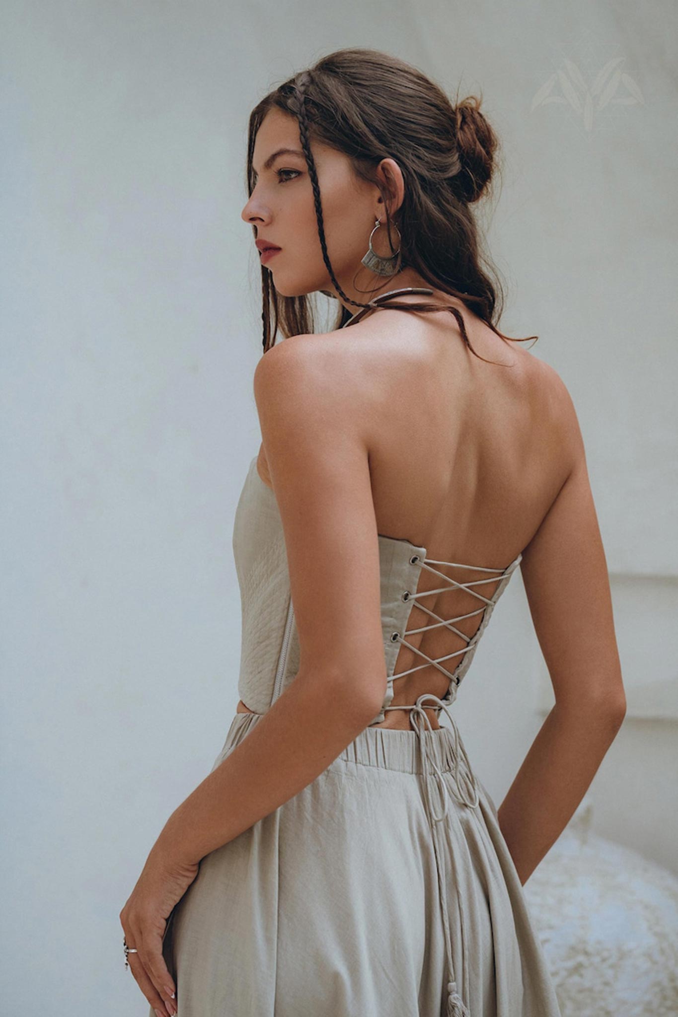 Boho Top Corset and Skirt Women • Sage Green Summer Crop Top Skirt - AYA Sacred Wear