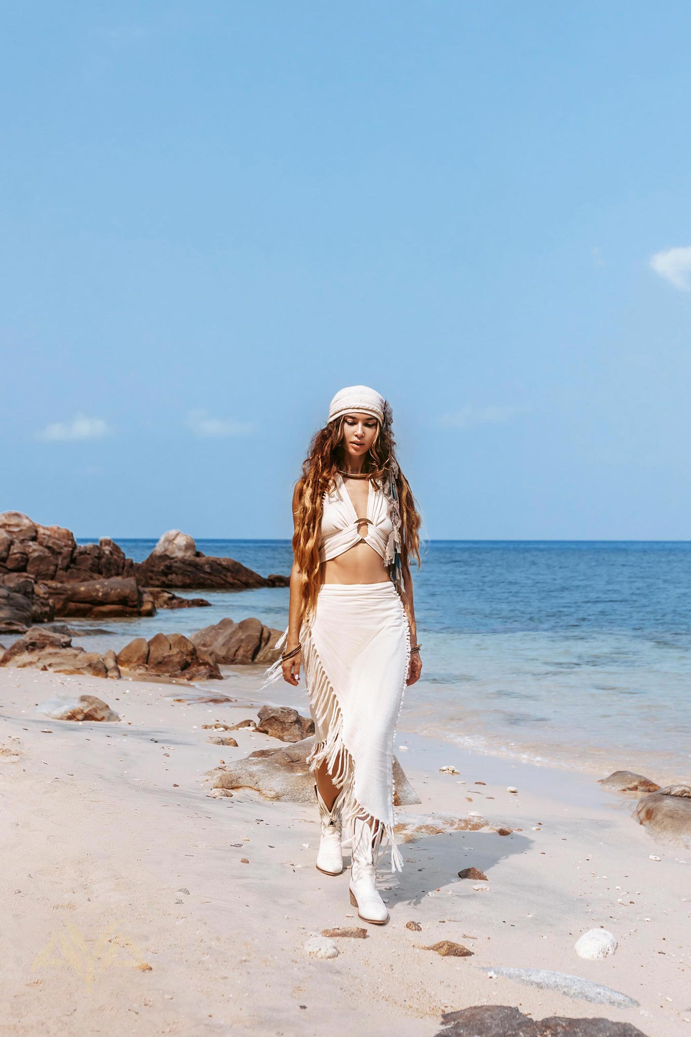 Organic Off-White Boho Top • Tank Crop Top with Handmade Knots by AYA Sacred Wear