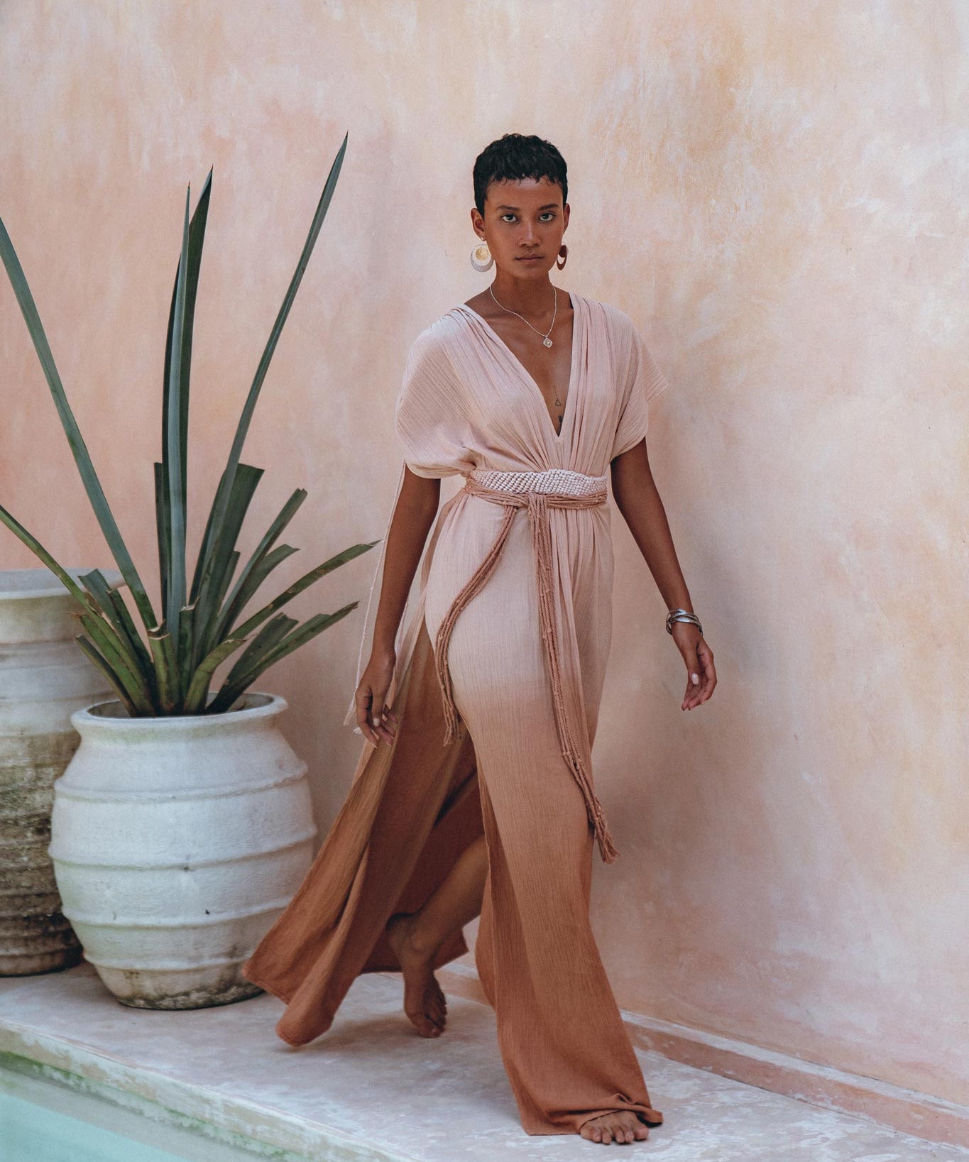 Boho Wedding Dress • Handmade Dress • Botanically Dyed Dusty Pink Dress - AYA Sacred Wear