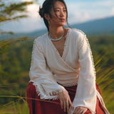 Boho Wrap Top • Organic Wide Sleeve Blouse • Bridal Goddess Top - AYA Sacred Wear