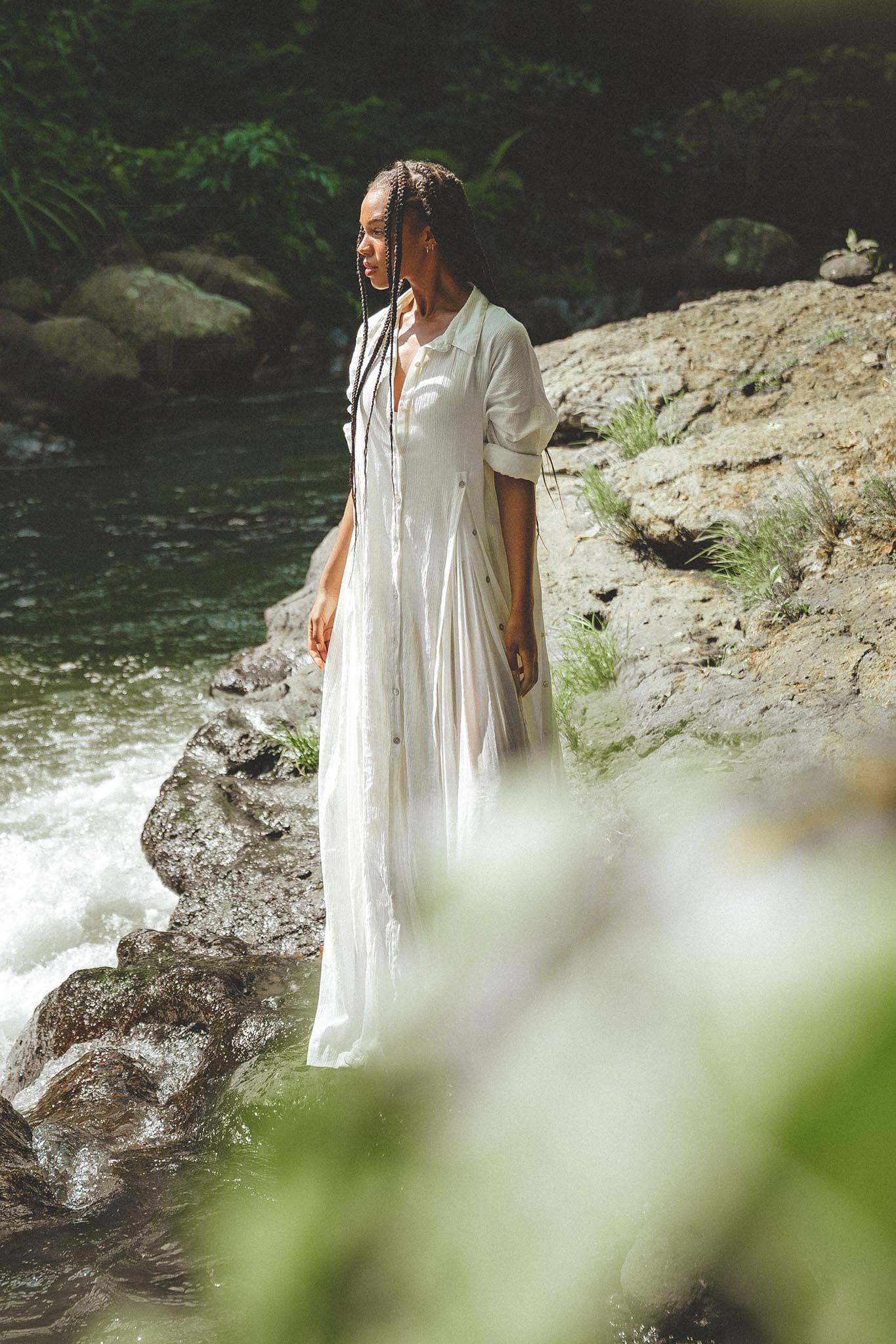 Look divine in Aya Sacred Wear's Off White Light Cotton Dress.